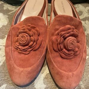 Taryn Rose Women's Leather Suede Flats - Terracotta with Floral embellishment